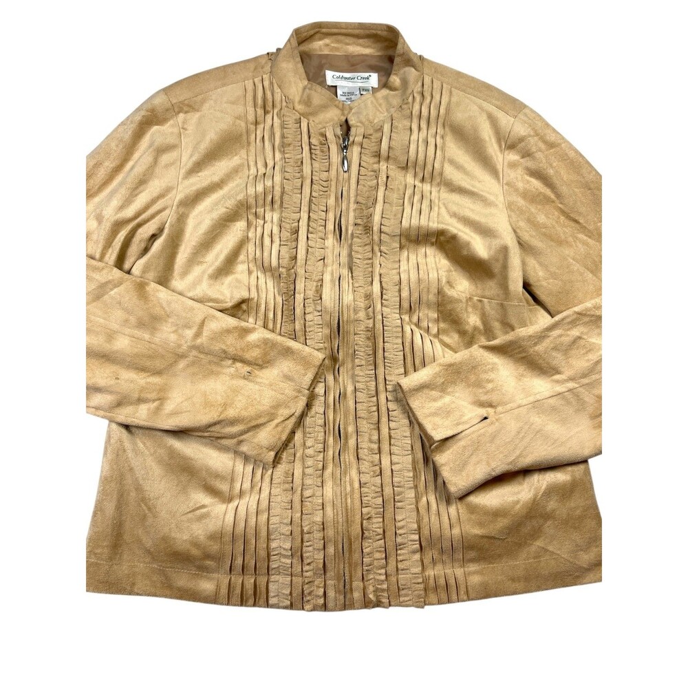 Coldwater Creek Jacket Women's PXS Beige Faux Suede Ruffled Long Sleeve Full Zip